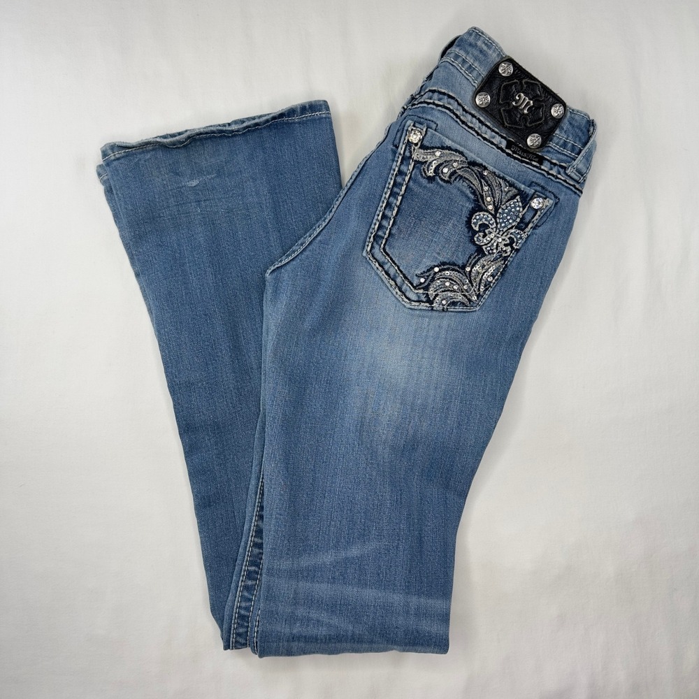 Miss Me Jeans Womens 28 Bootcut Blue Denim Light Wash Distressed Western Cowgirl